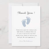 Cute Blue Baby footprint  Baby Boy shower サンキューカード (正面)