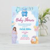 Cute Blue Baby Shower Invitation セーブザデート (スタンド正面)