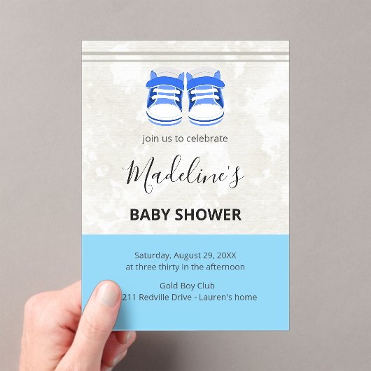 Cute Blue Baby Shower Invitation – Customizable  アクリル招待状 (インサイチュ (ポータブル))