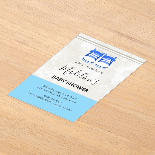 Cute Blue Baby Shower Invitation – Customizable  アクリル招待状 (レイダウン)