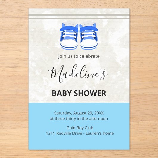 Cute Blue Baby Shower Invitation – Customizable  アクリル招待状 (正面)