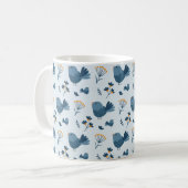Cute Blue Bird and Berries illustrated Pattern コーヒーマグカップ (正面左)