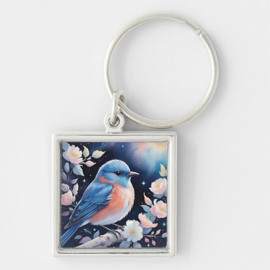 Cute blue bird illustration キーホルダー (正面)