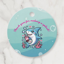 Cute Blue Boba Shark Hearts Baby Shower フェイバータグ