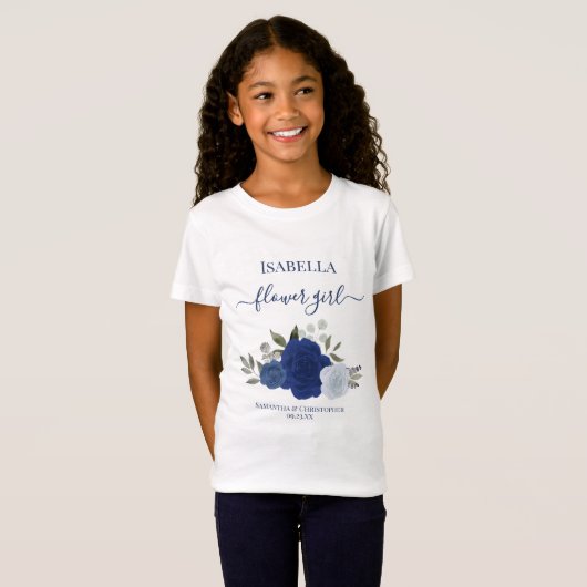 Cute Blue Boho Chic Roses Flower Girl Gift Wedding Tシャツ (正面フル)