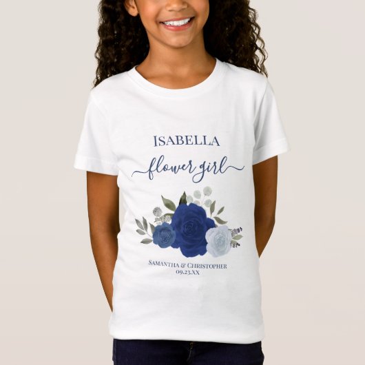 Cute Blue Boho Chic Roses Flower Girl Gift Wedding Tシャツ (正面)