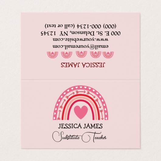  Cute Blue Boho Rainbow Substitute Teacher 名刺 (外部フラット)