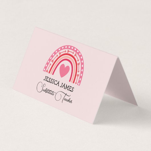  Cute Blue Boho Rainbow Substitute Teacher 名刺 (正面)