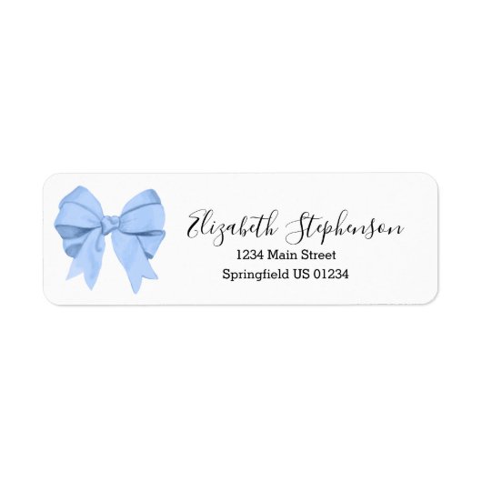 Cute Blue Bow Custom Return Address ラベル (正面)