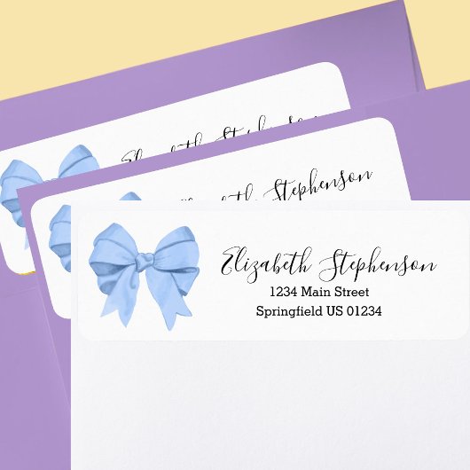 Cute Blue Bow Custom Return Address ラベル