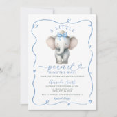 Cute Blue Bow Elephant Peanut Baby Shower  招待状 (正面)