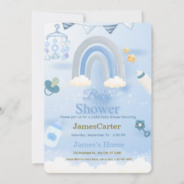 Cute Blue Boy Baby Shower Invitation サンキューカード