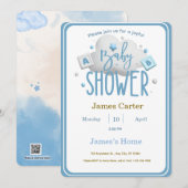 Cute Blue Boy Baby Shower Invitation 招待状 (正面/裏面)