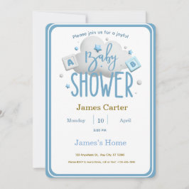 Cute Blue Boy Baby Shower Invitation 招待状