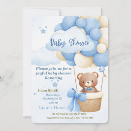 Cute Blue Boy Baby Shower Invitation 招待状