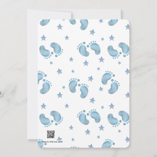 Cute Blue Boy Baby Shower Invitation 招待状 (裏面)