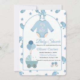 Cute Blue Boy Baby Shower Invitation 招待状