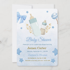 Cute Blue Boy Baby Shower Invitation 招待状