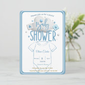 Cute Blue Boy Baby Shower Invitation 招待状 (スタンド正面)