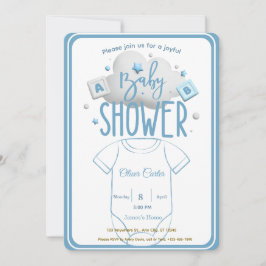 Cute Blue Boy Baby Shower Invitation 招待状