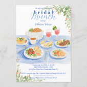 Cute Blue Bridal Brunch Table Vintage Illustration 招待状 (正面)