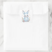 Cute Blue Bunny Party Theme Pastel Floral スクエアシール (バッグ)