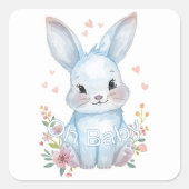 Cute Blue Bunny Party Theme Pastel Floral スクエアシール (正面)