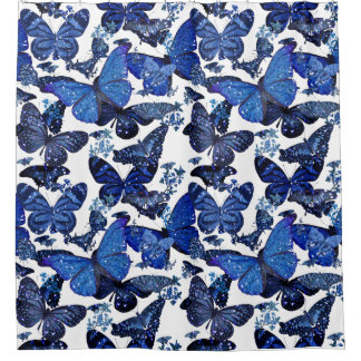 cute blue butterflies with glitter シャワーカーテン