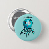 Cute Blue Cartoon Octopus - Smiling Sea Creature 缶バッジ (正面&裏面)