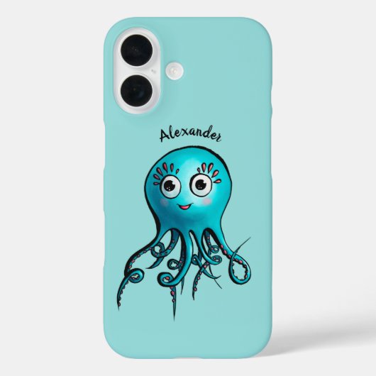 Cute Blue Cartoon Octopus - Smiling Sea Creature Case-Mate iPhoneケース (裏面)