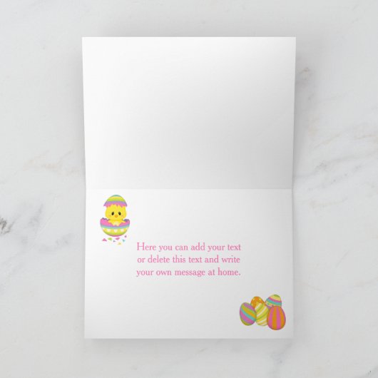 Cute Blue Chevrons Easter Chick Easter Egg Hunt サンキューカード (内部)