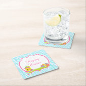 Cute Blue Chevrons Easter Chick Easter Egg Hunt スクエアペーパーコースター (インサイチュ)