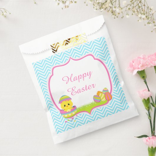 Cute Blue Chevrons Easter Chick Easter Egg Hunt フェイバーバッグ (封をした状態)