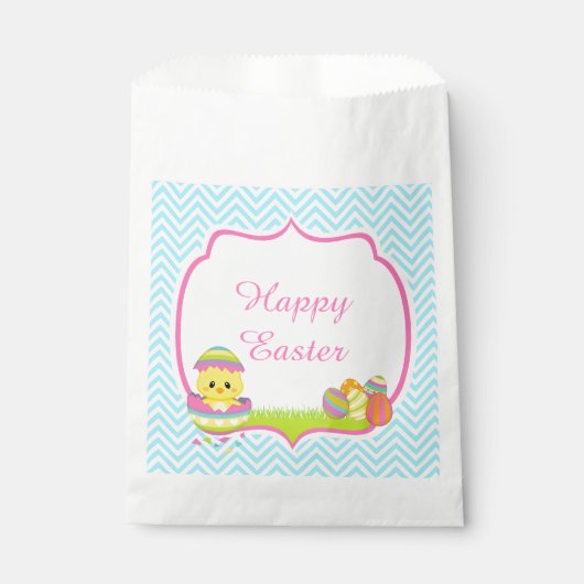 Cute Blue Chevrons Easter Chick Easter Egg Hunt フェイバーバッグ (正面)