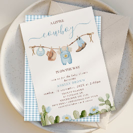 Cute Blue Clothesline Cactus Cowboy Baby Shower 招待状
