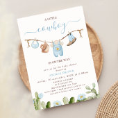 Cute Blue Clothesline Cactus Cowboy Baby Shower 招待状