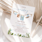 Cute Blue Clothesline Cactus Cowboy Baby Shower 招待状