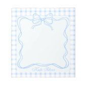 Cute Blue Coquette Bow Gingham Personalized Name ノートパッド (正面)