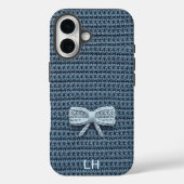 Cute Blue Crochet Bow Yarn Custom Name Case-Mate iPhoneケース (裏面)