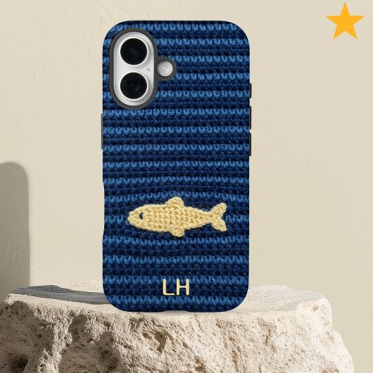 Cute Blue Crochet Fish Yarn Custom Name Case-Mate iPhoneケース