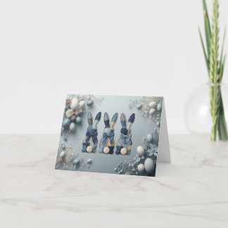 Cute blue denim bunnies easter card サンキューカード