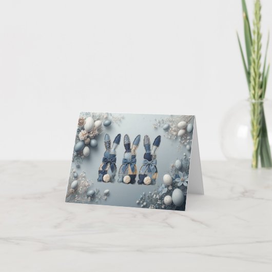 Cute blue denim bunnies easter card サンキューカード (正面)