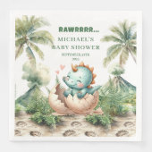 Cute Blue Dino Baby Shower Hatching Soon Napkins (正面)