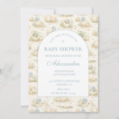 Cute Blue Dino Nursery Baby Shower 招待状 (正面)