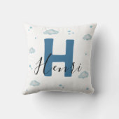 Cute Blue Dinosaur Nursery Throw Pillow Watercolor クッション (裏面)