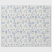 Cute Blue Doodle Christmas Wrapping Paper ラッピングペーパー (フラット)