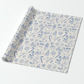 Cute Blue Doodle Christmas Wrapping Paper ラッピングペーパー (アンロールド)