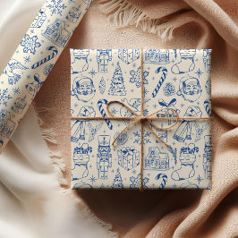 Cute Blue Doodle Christmas Wrapping Paper ラッピングペーパー