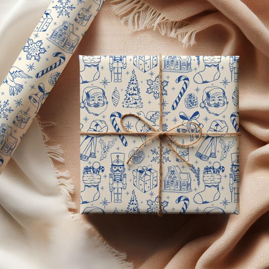 Cute Blue Doodle Christmas Wrapping Paper ラッピングペーパー