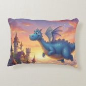 Cute Blue Dragon Flying Over Castle アクセントクッション (裏面)